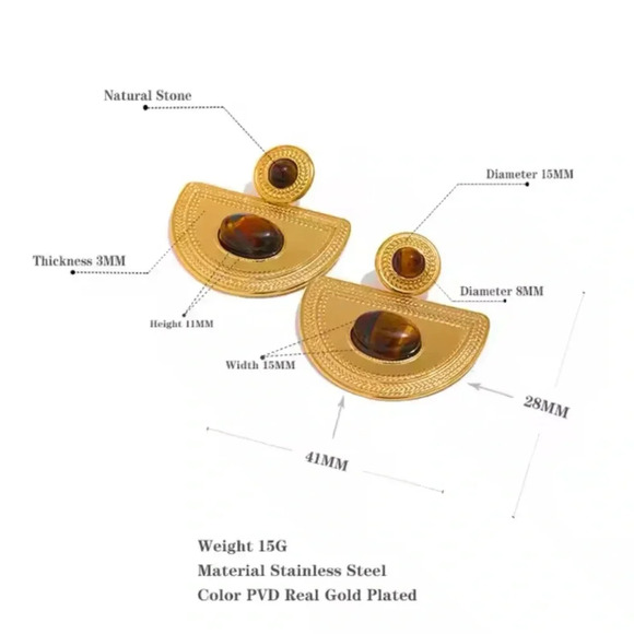 Tiger Eye Medusa 18K Gold Stainless Steel Waterproof Earrings - Picture 3 of 7